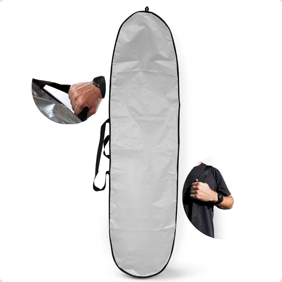 Capa Prancha de Surf Longboard Refletiva Térmica [Escolha: 9'3 ou 9'7] - Bag Impermeável Zíper Anticorrosivo e Alça Acolchoada - Nylon Reforçado Heavy Duty