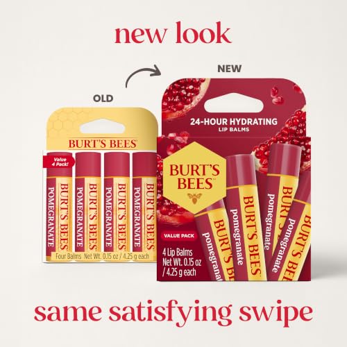 Burt's Bees Lip Balm, Pomegranate, 0.15 oz., 4 Tubes | Lip Moisturizer with Beeswax, 100 Percent Natural Origin Conditioning Treatment, Easy to Take Anywhere, For Chapped Lips - image 2