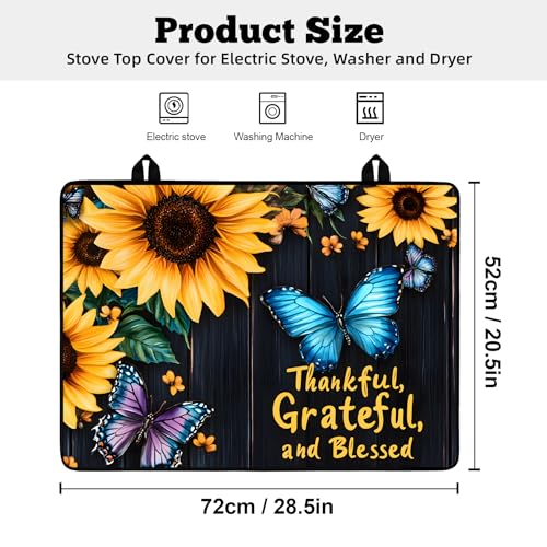 Image of Multi-Design Stove Top Cover for Glass /Electric Stoves - 3-in-1 Heat-Resistant Protector Mat, Non-Slip Drying Rack 28 inchx20 inch (Sunflower-Butterfly, 28 inch L x 20 inch W)