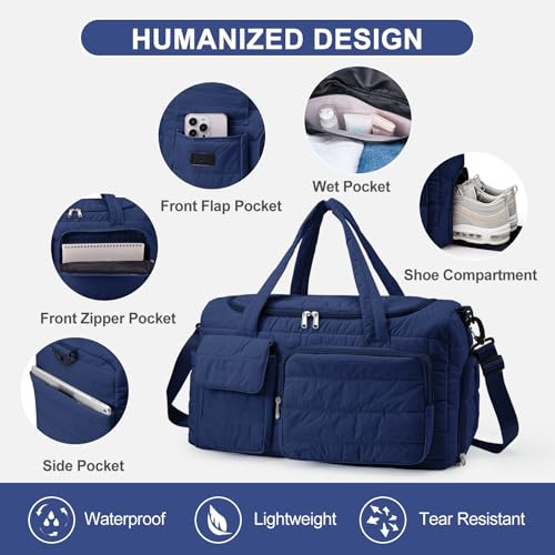 Image of Small Gym Bag for Women, Travel Duffle Bag Carry On Weekender Bag with Shoe Compartment