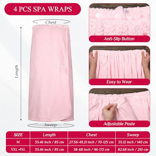 Image of Tigeen 4 Pcs Spa Wrap Towel Wrap for Women Spa Robe with Adjustable Closure Elastic Top Lightweight Wraps for Bath Shower (Pink,XXL-4xl)
