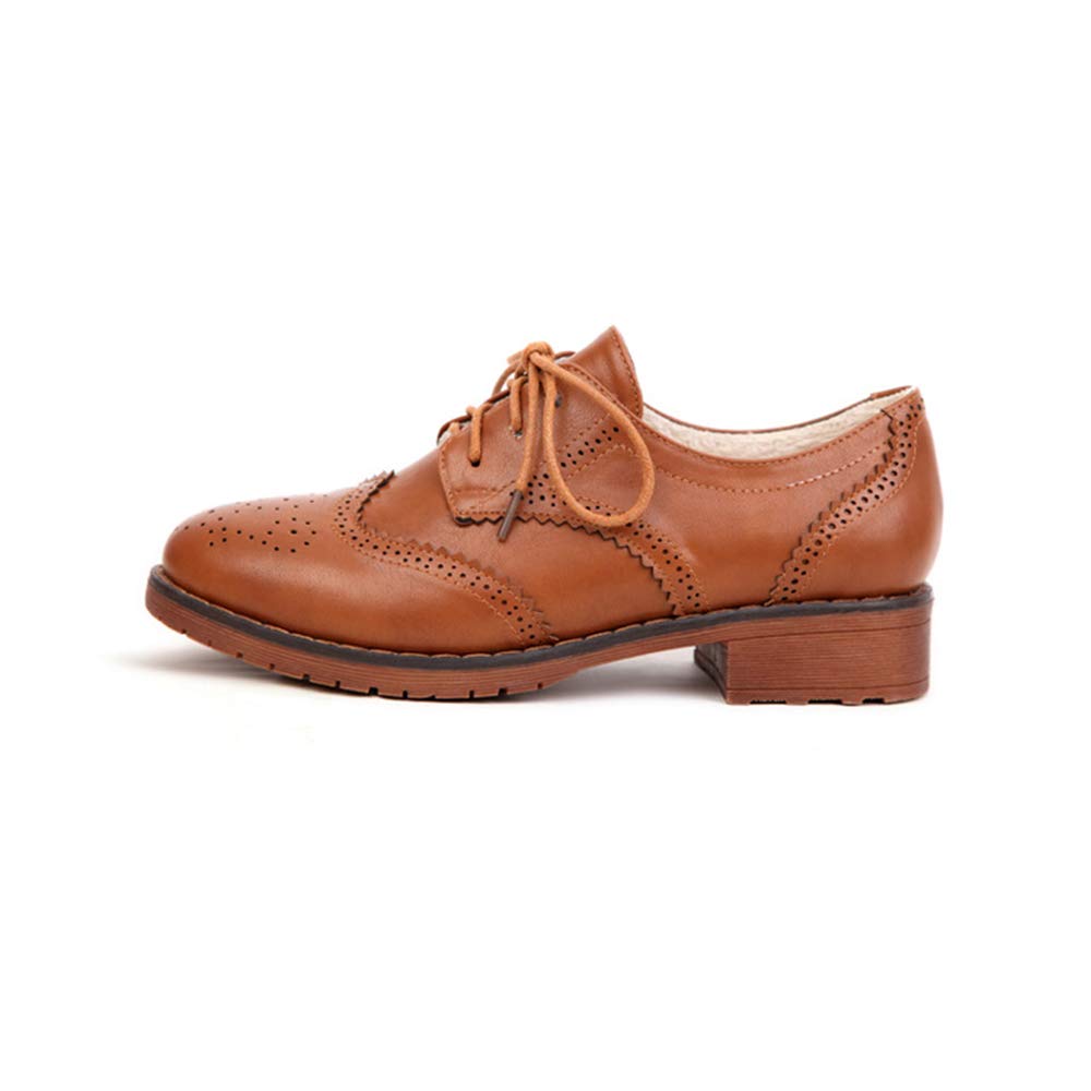 Yu Li Womens Perforated Lace-up Wingtip Leather Flat Oxfords Vintage Oxford Shoes Brogues