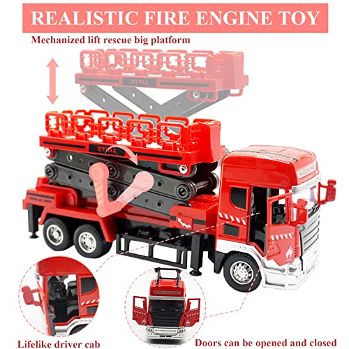 Otonopi Fire Engine Truck Toy Vehicle Red Die-Cast Pull Back Fire Truck Model #TOP2