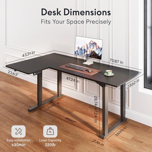 FLEXISPOT 4-Leg L-Shaped Standing Desk, 71 x 43 Inches Electric Height Adjustable Desk with Memory Controller, 220lb Load Capacity, Reversible L/R Corner Desk for Home Office, Gaming & Study - Thumbnail 2