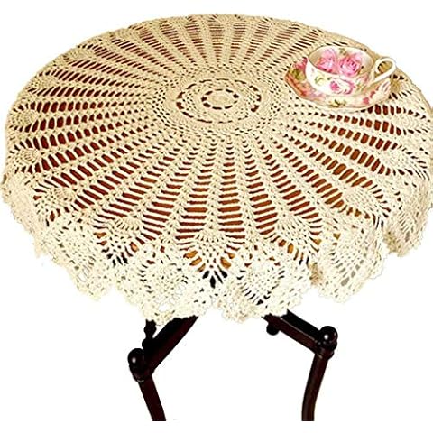 BMIDRUT 90 cm beige Vintage Häkelspitze Deckchen Häkeltischdecken Runde Handarbeit Baumwolle Tischdecke Tischdekoration Hochzeit Zuhause Party Dekor Cover
