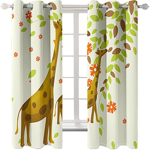 Kinderkamer Verduisterende Gordijnen Kleur tekenfilm giraf bloemen 3D Drukpatroon ondoorzichtige met oogjes Home Decor… - Image 6