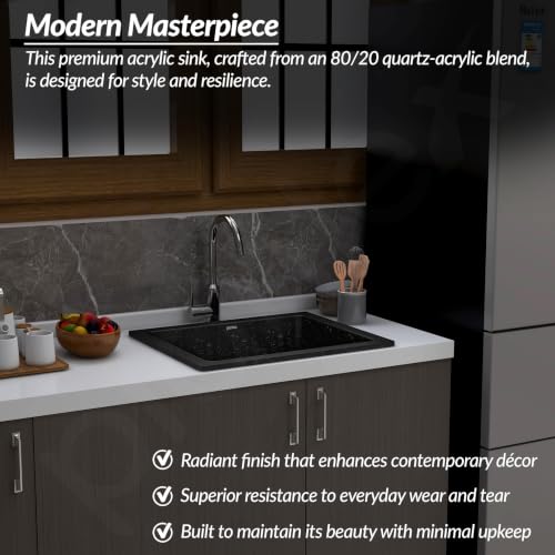 Image of Plantex Undermount Sink For Kitchen /Quartz Acrylic Kitchen Sink With 10 Years Warranty /Metalic Single Bowl Kitchen Sinks With Coupling (Siapan-24X18 Inches, Metallic, Black)