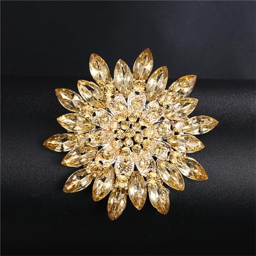Image of WCRAZYE Sunflower Brooch Pins for Women Sparkly Big Premium Rhinestone Crystal Red Flower Bouquets Lapels Brooch Elegant Clothing Skirt Hat Bag Accessories for Teen Girls