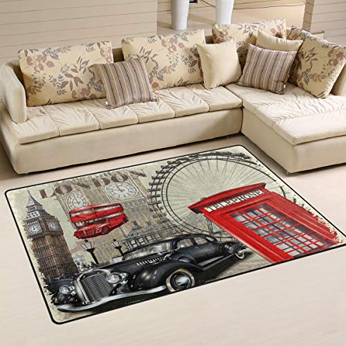 Use7 Tapis de sol antidérapant pour salon, chambre à coucher, motif bus londonien, Big Ben, 50 x 80 cm