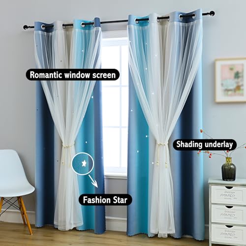 Image of Anytime Star Blackout Curtains for Girls Bedroom Kids Room,Blue