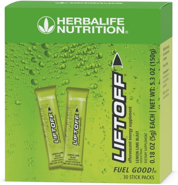 Herbalife Nutrition LIFTOFF Energy Stick Packs -Lemon-Lime Blast - Instant Drink for Natural Boost of Energy, Clears Minds, Improves Concentration, 30 Count (30 Packs), Green Lemon-Lime Blast