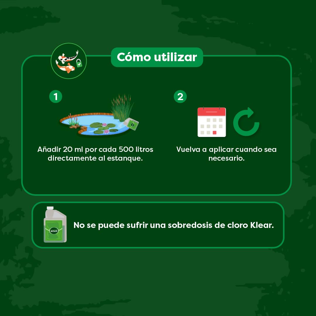 envii Chlorine Klear, Eliminador de Cloro para Estanques, Acondicionador de Agua Natural, Neutralizador de Cloro para Agua del Grifo Seguro para Peces, 500ml Trata 12.500 L