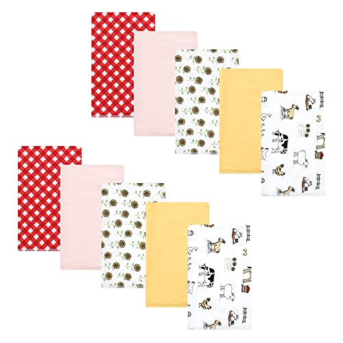 Image of Hudson Baby Unisex Baby Cotton Flannel Burp Cloths, Girl Farm, One Size