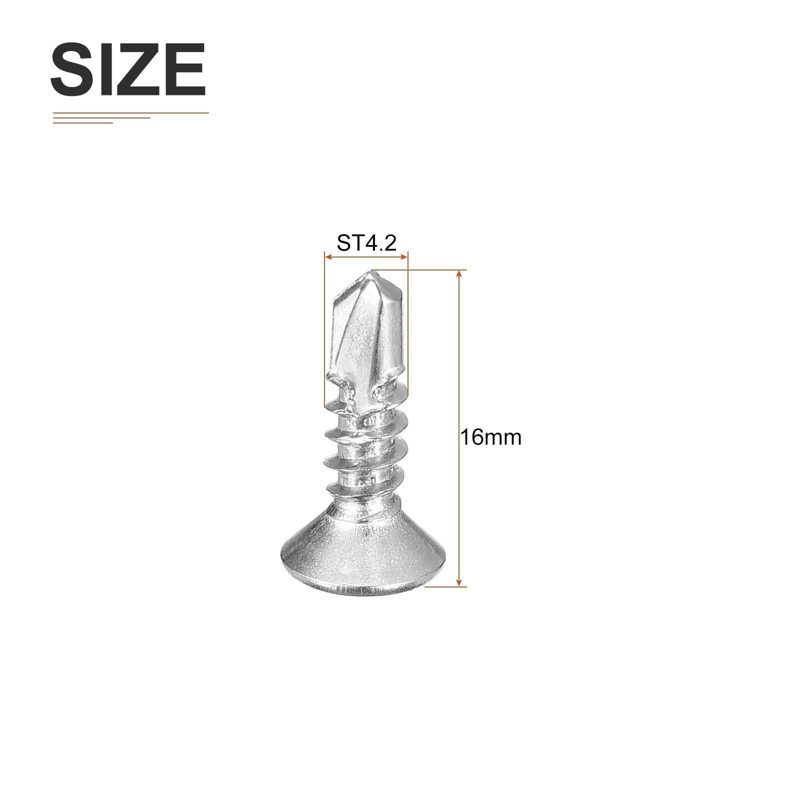 DTGN 100Pcs ST4.2x16mm Self Drilling Screws, 410 Stainless Steel Flat Head Phillips Sheet Metal Screw - Image 2