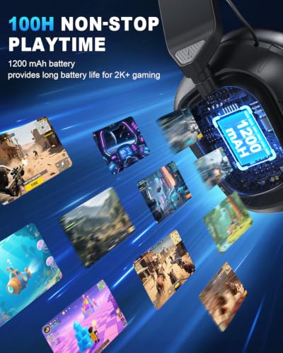Image of 2.4GHz Wireless Gaming Headset for PC, PS5, PS4, Switch & Mac, Bluetooth Headset with Noise Canceling Microphone, Low-Latency Stereo Audio, 50mm Drivers, Up to 100H Battery, Lunar Black