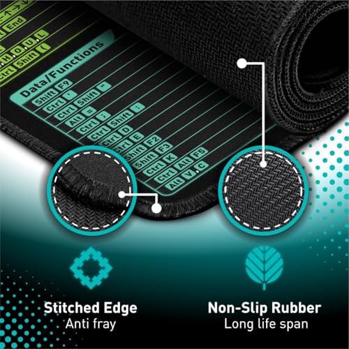 Image of Pixiecube Excel Shortcut Keys Mouse Pad - Extended Large XXL Cheat Sheet Gaming Mousepad | PC Office Spreadsheet Keyboard Mat | Non-Slip Stitched Edge