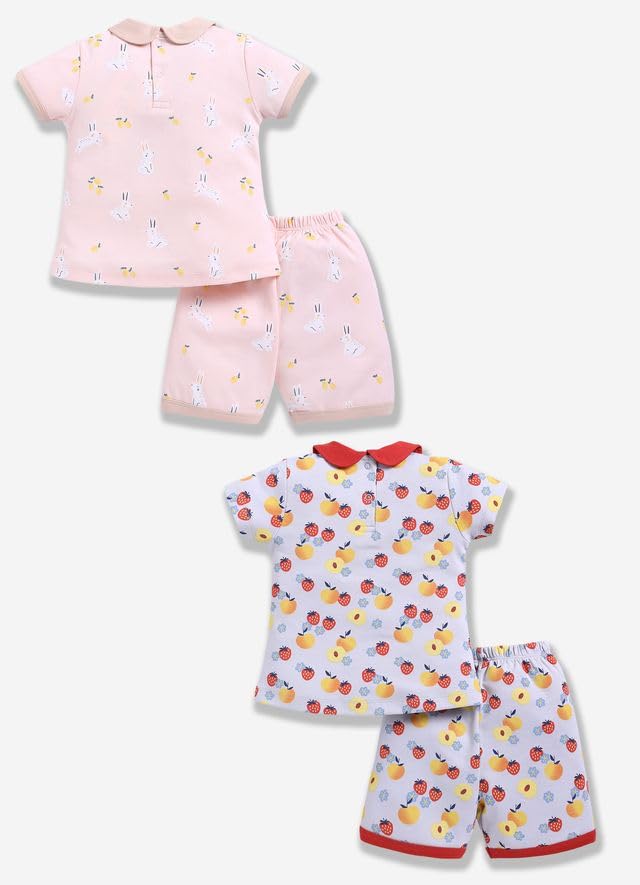 Image of Baby Girls 100% Cotton Printed Half Sleeve T-shirt & Short Summer Clothing Sets (Pack Of 2)
