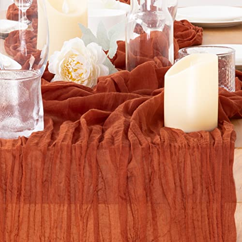 Jimtx 12pcs Fall Terracotta Cheesecloth Table Runner Gauze Burnt Orange Table Runner 22×120 inch 10FT for Farmhouse Wedding Baby Brial Shower Birthday Party