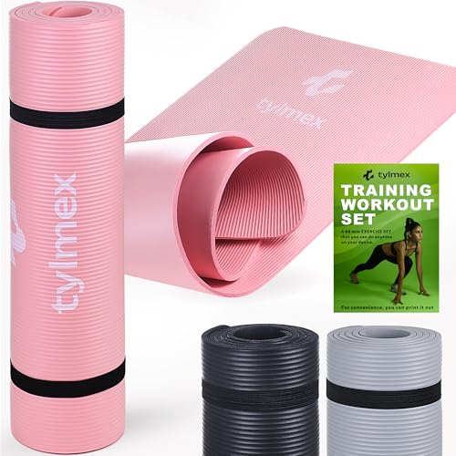 Tylmex Matta Yogamatta Halkfri 8 mm Tjock Träningsmatta för Yoga Pilates Fitness Gymnastik Utomhus och Hemma med Bärrem och Träningsprogram –...