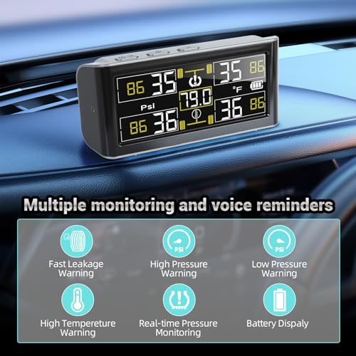 Tire Pressure Monitoring System, RV Tire Pressure Monitoring System with 4 Sensors 0~9.9bar/0~144Psi Auto ON/OFF &Voice Prompt 6 Alarm Modes Tpms Tire Pressure Monitor for Rv/Trailer/Truck/Sedan - Image 4