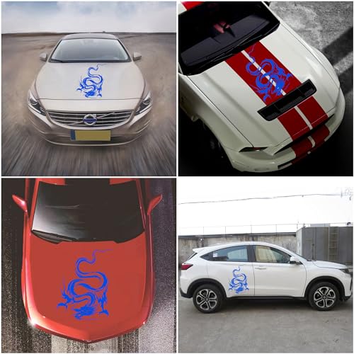 Image of Dragon Graphic Car Hood Sticker Self-Adhesive Vinyl Graphics Decals 19.69'' x 14.57'', Blue