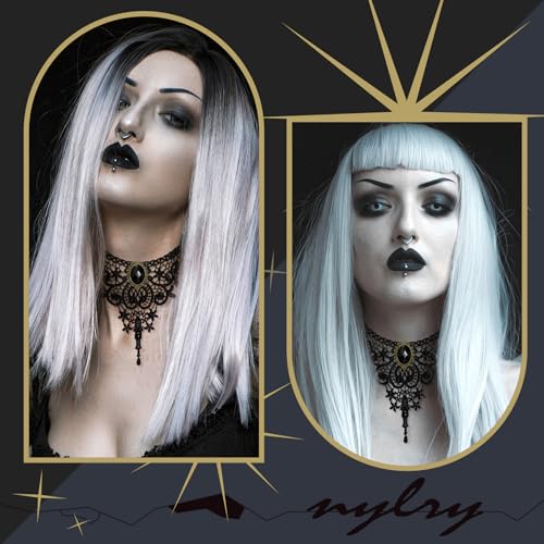 Gothic Necklaces for Women Black Choker Collar Necklaces for Women Witch Goth Necklace Sexy Lace Choker Set Statement Punk Necklace Cosplay Vampire Accessories Gothic Halloween Jewelry4