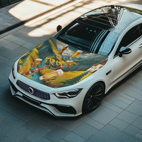 Image of Car Hood Cover, Car Hood Wrap Blankets Waterproof Horse Print Stretchable Auto Exterior Accessories for Compact Sedans SUV Trucks Van (59x39 Inch)
