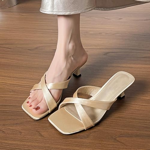 Kitten Heel Mules for Women Slip On Strappy Slippers4