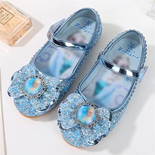 YOSICIL Mädchen Prinzessin Schuhe ELSA Kristall Schuhe Frozenn Eiskönigin Sandalen Partei Glitzer Pumps Festlich Ballerina Karneval Verkleidung Kinder Kostüm Zubehör Schuhe,Blau,23