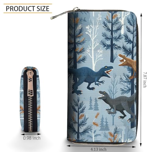 Bxgolkgd Womens Wallet, RFID Blocking Leather Wallet,Large Capacity Wallet Credit Card Holder PU Leather Ladies Clutch with Zipper Coin Pocket - Dinosaur Forest2