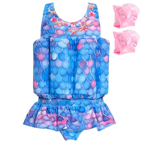 Summshall Baby Girls Swimsuit with Floatation Toddler One Piece Swimsuits Kids Swim Vest Swimwear Float Suit Summer Beach Bathing Suit Blue Purple