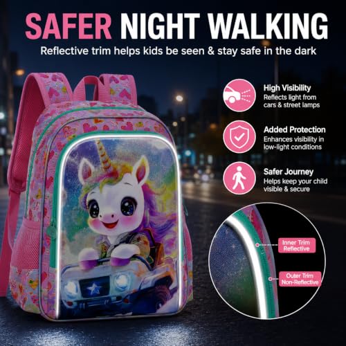 Image of 16 inch Unicorn Backpack for Girls, 3Pcs School Backpacks Set for Elementary Preschool Kindergarten, Kids Truck Bookbag with Lunch Box(Pink)