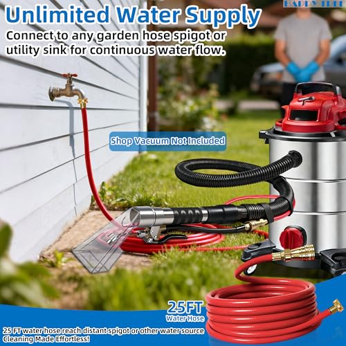 Image of Happy Tree Universal Fit All Brands' Shop Vac Extractor Hose Kit Adapter Wet-Dry Extraction Accessory for Upholstery & Carpet Cleaning Auto Detailing Wet Vaccum Accessories with 25 Feet Water Hose