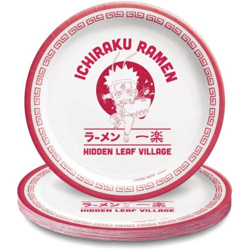 Amscan White & Red Naruto Round Paper Plates (7) Pack of 8 - Vibrant Party Tableware for Birthdays Celebrations & Events