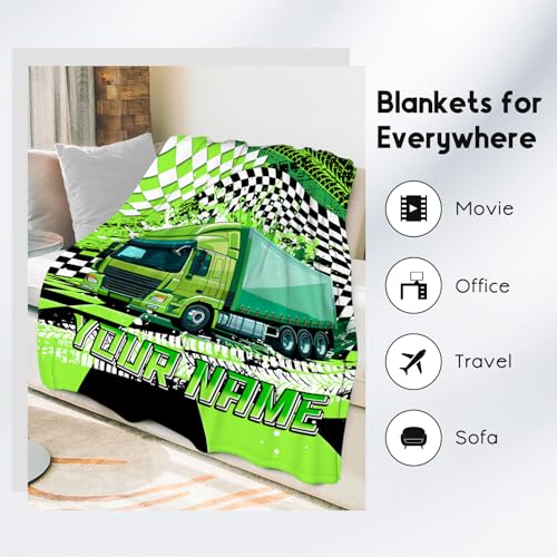 Personalized Boys Blanket, Truck Blankets for Kids, Custom Gifts with Name, Construction Truck Throw, Cozy Flannel Toddler Throws for Boys, 40"x50"