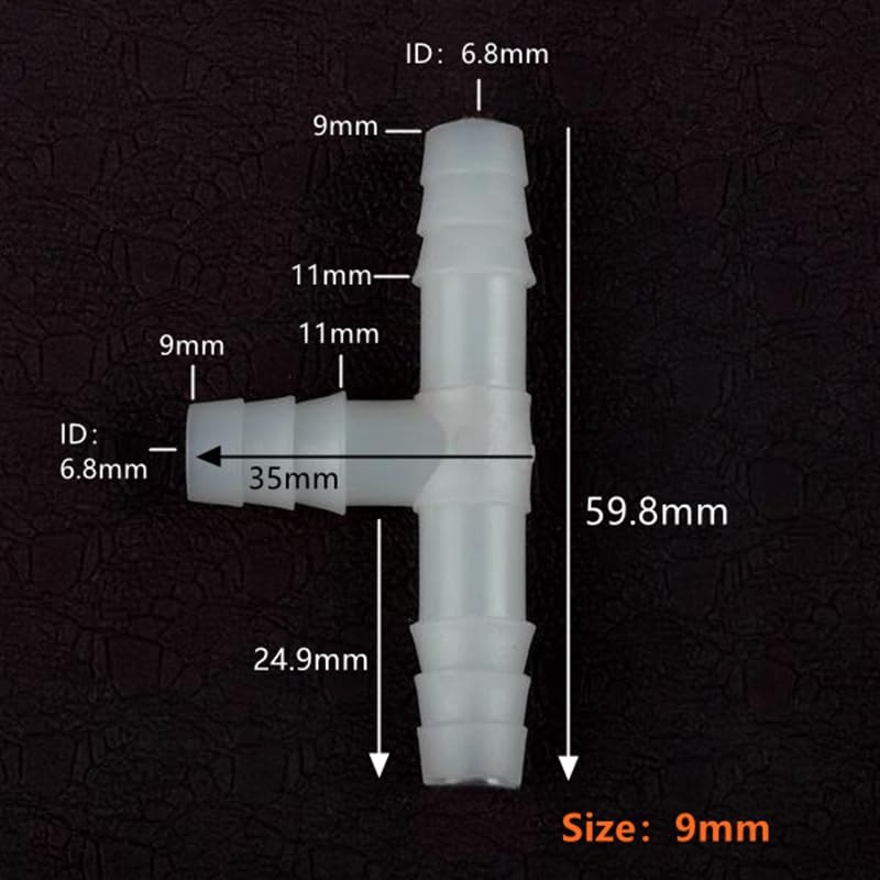 YKMYXZ， 3 STÜCKE 4~26mm Weiß T-stück PE Pagode Schlauchverbindungen Gartenbewässerung Kunststoff Zubehör Aquarium Wassertank Adapter(9mm,100pieces)