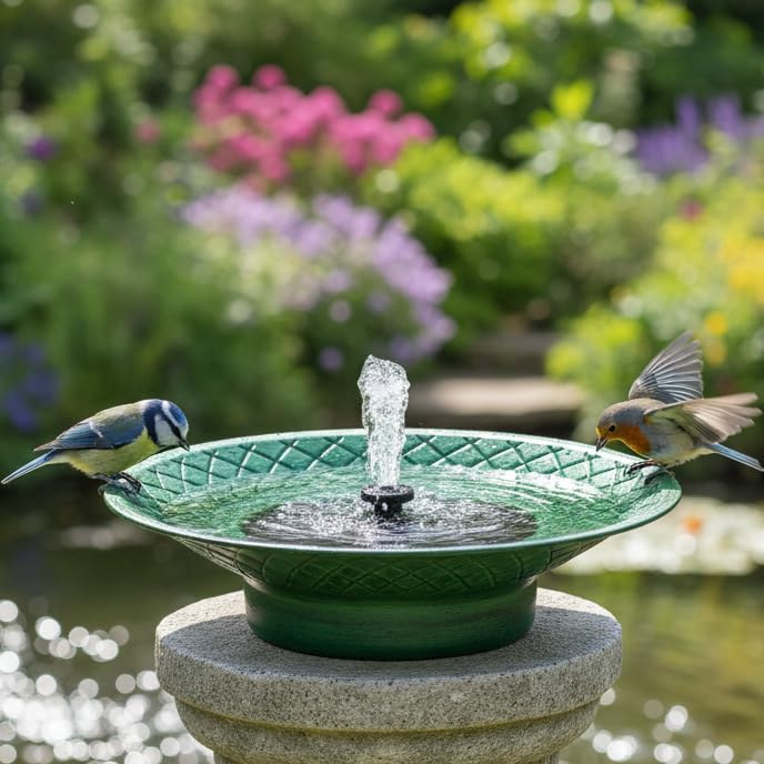 12.6" Bird Bath for Outside, Solar Bird Bath Fountains, Bird Bath Bowl Outdoor, Solar Powered Bird Baths for Garden Patio Decor (Green)