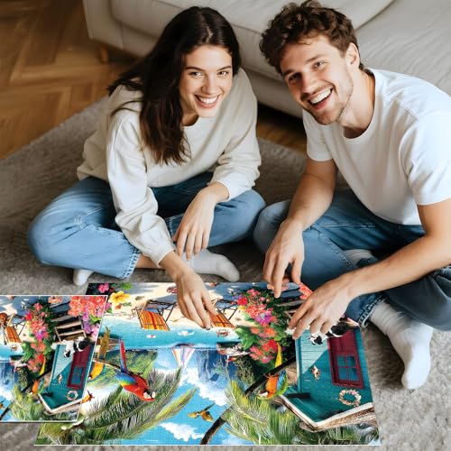 Puzzle de 2000 Piezas para Adultos, Tema Playa de Verano con Loros y Perro, Rompecabezas Desafiante 39" x 28" miniatura 5