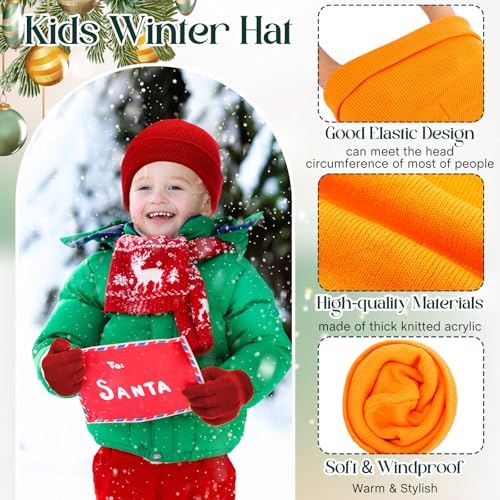 Image of Handepo 60Pcs Kids Winter Beanie and Gloves Bulk Knit Hats Gloves Warm Unisex Cold Weather Winter Gifts for Boy Girl Homeless