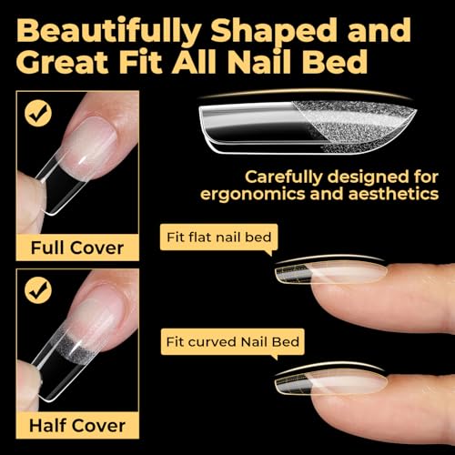 Image of UNA GELLA Medium Square Nail Tips: 240pcs Clear Press on Nails Pre-Etched Half Matte Gel Nail Tips Soft French Acrylic False Nails Extension 12 Sizes Salon Home DIY