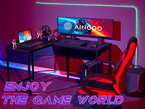 Aingoo Corner Desk L Shaped Desk Sturdy Home Office PC Laptop Workstation Gaming Computer Desk Study Writing Table 128 * 108 * 75CM Easy to Assemble Simple Design, Black