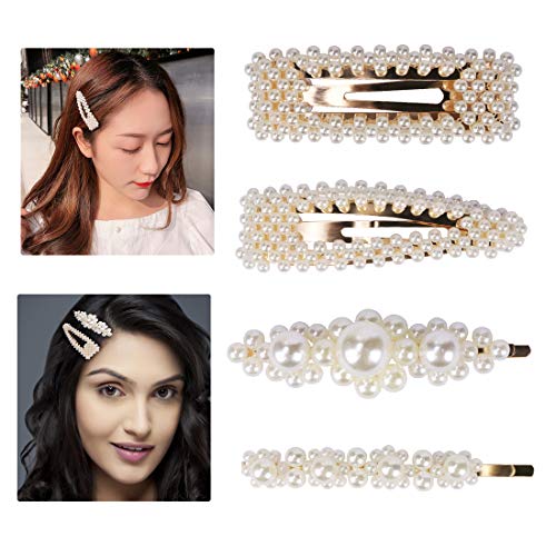 Jaciya Handmade Pearl Hair Clips Hairpins Hair Barrettes Big Hair Clips Headwear Hair Accessories for Women 4 Pieces (4 Pack Pearl Hair Clips Golden)