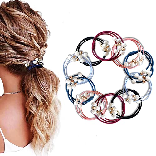 18 Pezzi elastici per capelli con perle,Perle per Donna Cravatte Fasce per Capelli, per donne e ragazze vintage con perline accessori per lo styling dei coreani