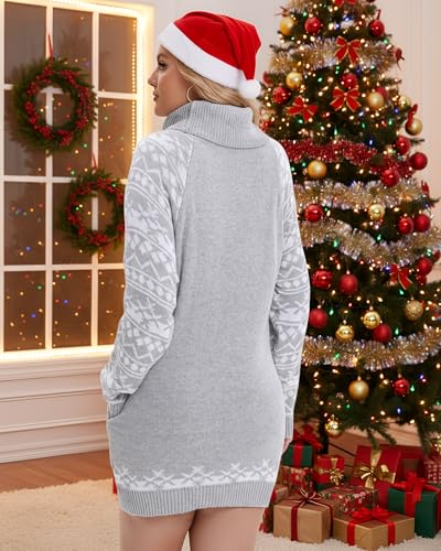 Roll Neck Plaid Christmas Trees Sweater Dress with Pockets - Image 3