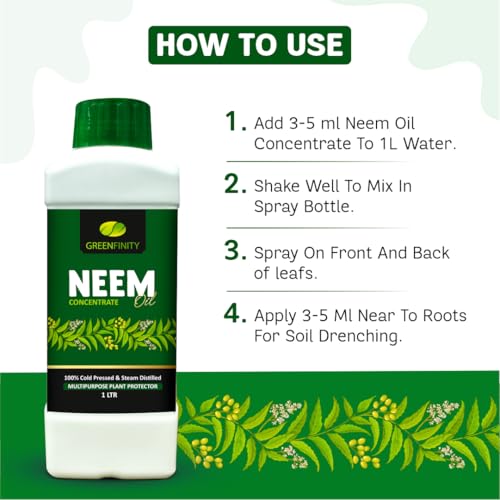 Image of GREENFINITY 100% Cold Pressed Natural Neem Oil Concentrate For Indoor & Outdoor Plants|Steam Distilled | Insecticide, Fungicide, Viricide & Miticide For Natural Gardening |1000ml