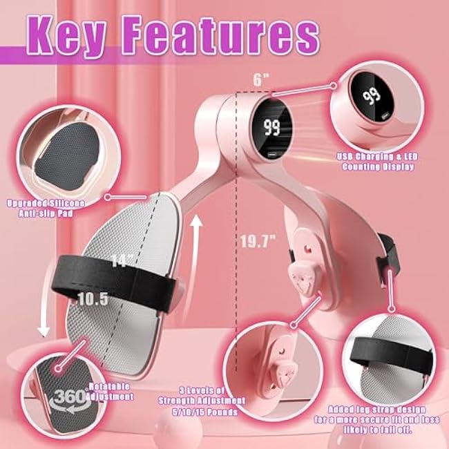 Thigh Master 2025 Upgraded,Inner Thigh Exerciser,Pelvic Floor Exercise Devices, Kegel Exerciser for Women with Resistance Band and Back Training Rope - 3 Strength Levels and LED Counting Display