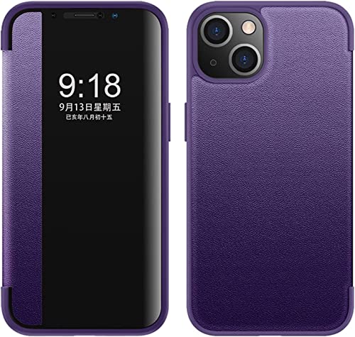 Étui rabat iPhone 13 Pro Max cuir PU avec fenêtre violet