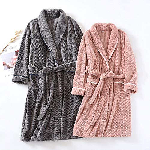 DRGE Bademantel Frauen Männer Unisex Fleece Dressing Kleid Lose und Dicke Weizenohr gestrickt Home Wear Grau,Rosa,XL Cover