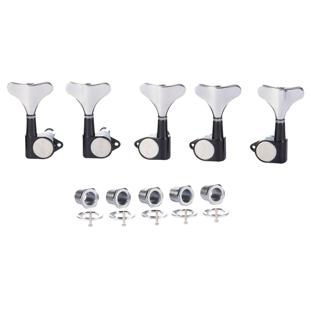 Left Handed 5 String 18:1 Sealed Bass Tuners Lefty Bass Guitar Tuning Keys Pegs Bass Tuning Machines Compatible with Ibanez/Yamaha Style Acoustic/Electric Bass Black with Chrome 3L/2R
