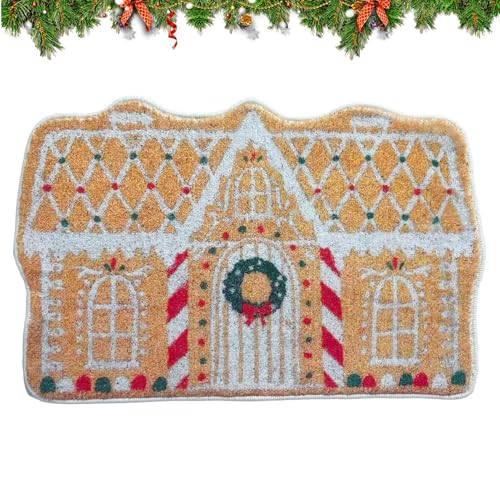 Vmiorzq Christmas Gingerbread Door Mat, Fun Ginger Bread House Mat, Christmas Welcome Mats, Non Slip Room Rug, Holiday Decorations